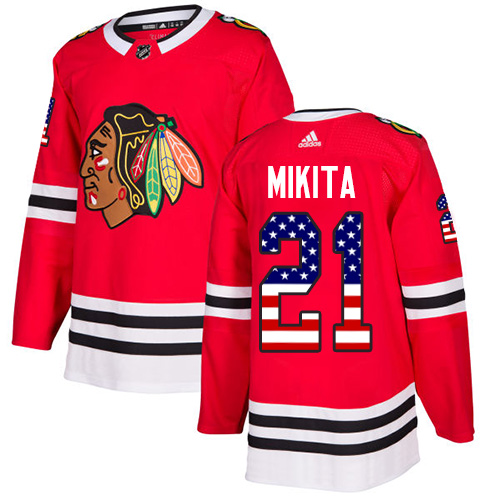 Adidas Blackhawks #21 Stan Mikita Red Home Authentic USA Flag Stitched NHL Jersey
